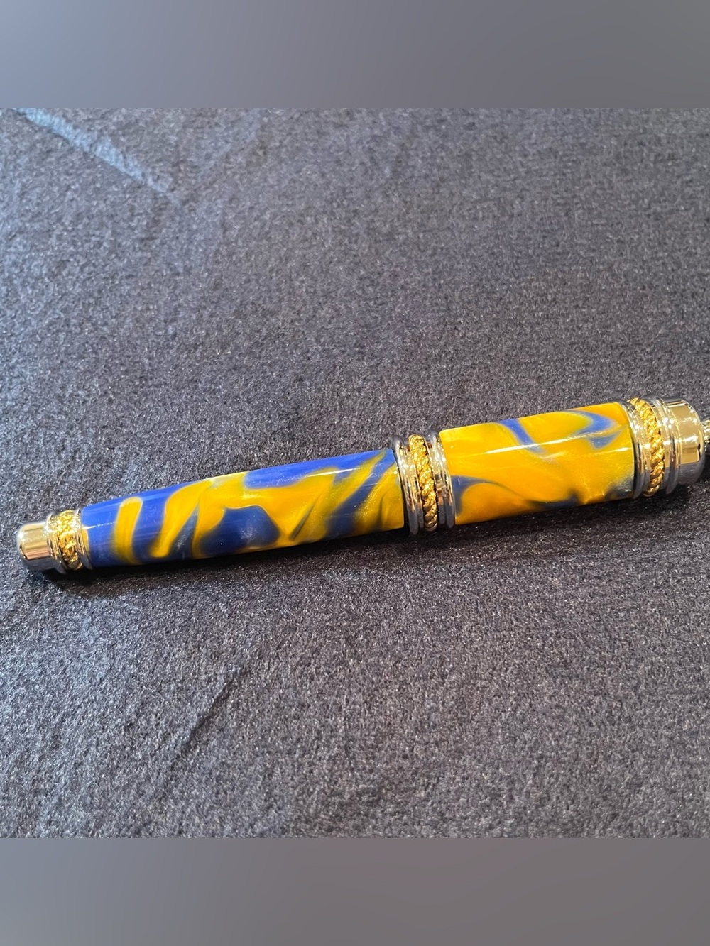 Vintage Pen Statement Pendant Necklace Blue Yellow Swirl Functional - Picture 5 of 5